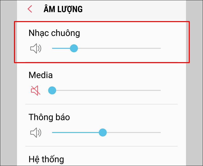 Kéo tăng âm lượng tại mục Nhạc chuông